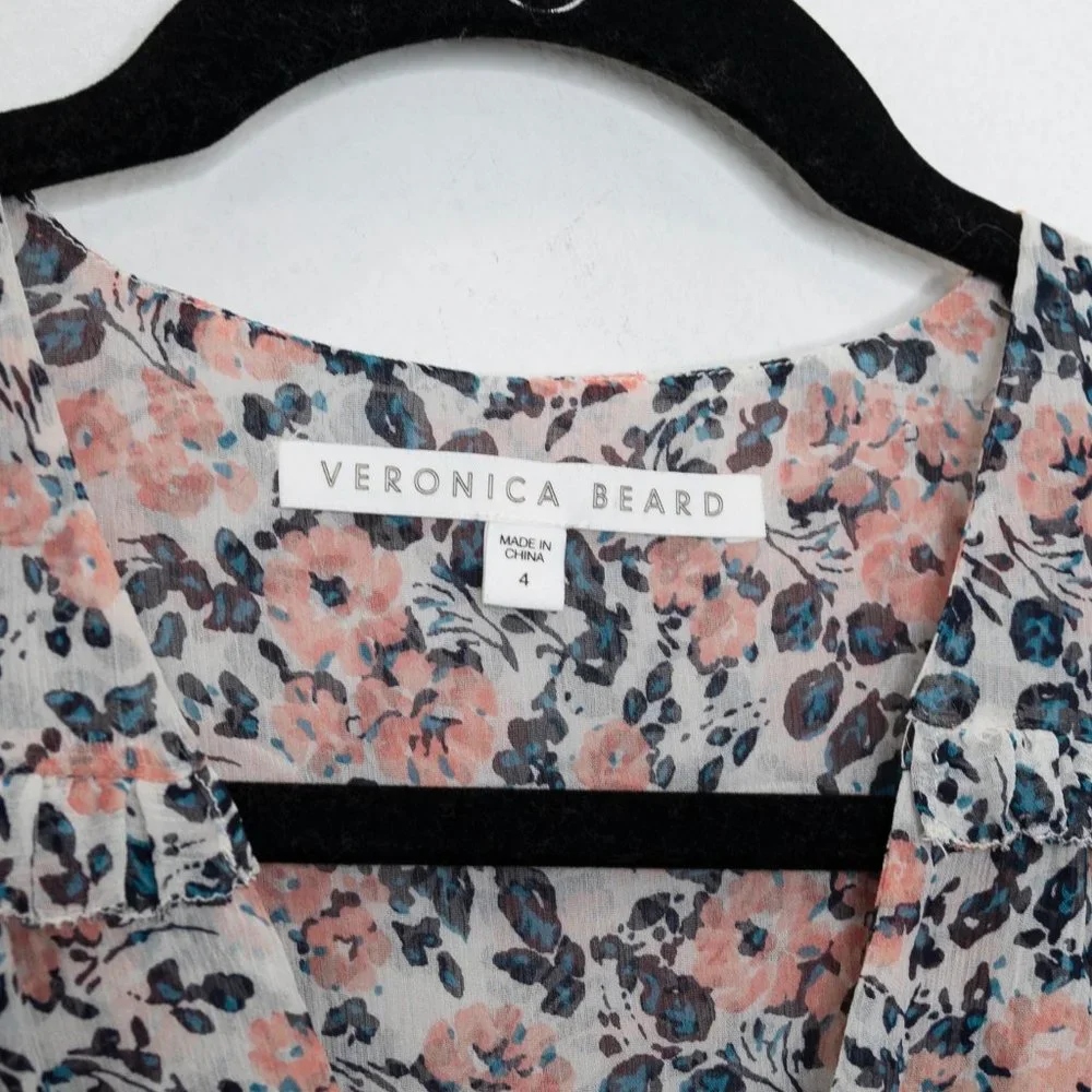Veronica Beard Dakota Dress Gardenia Floral Print Ruched Mini Silk N14 - Picture 7 of 9